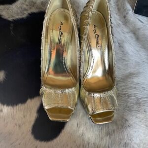 Anne Michelle Gold Heels Stiletto Dressy Party‎ Open Toe Size 7 GLDPU